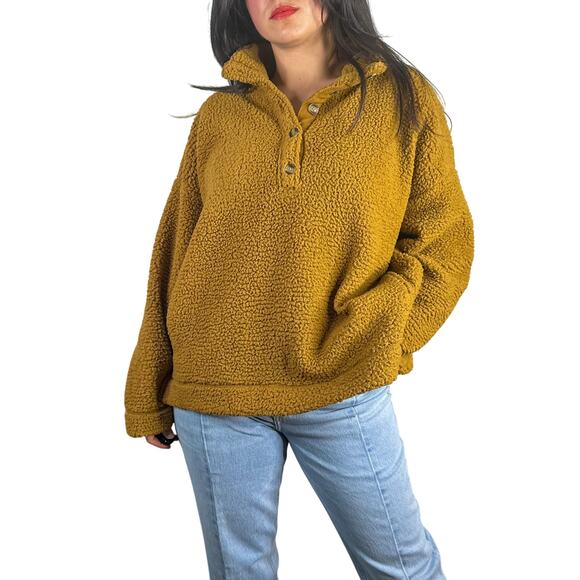 Aerie Brown Oversized Teddy Button Sweater - Picture 1 of 9